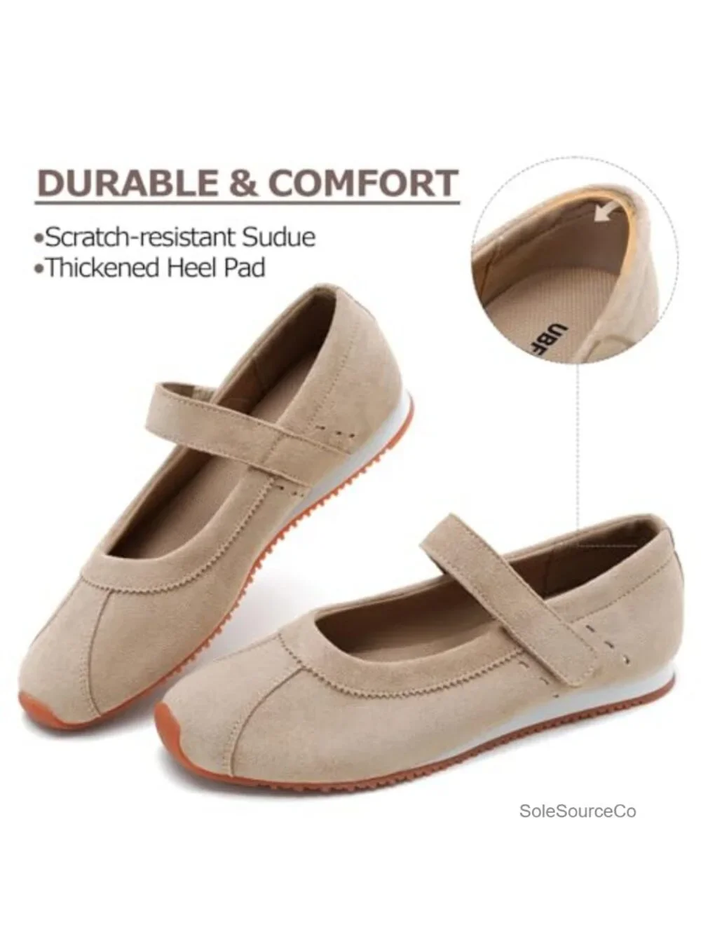 Women's Mary Jane Sneakers Ballet Flats Slip On Walking Shoes Faux Suede Comfort